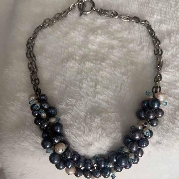 NWOT Genuine Tahitian Peacock Pearls n Crystal Statement Bib Necklace - Picture 4 of 14